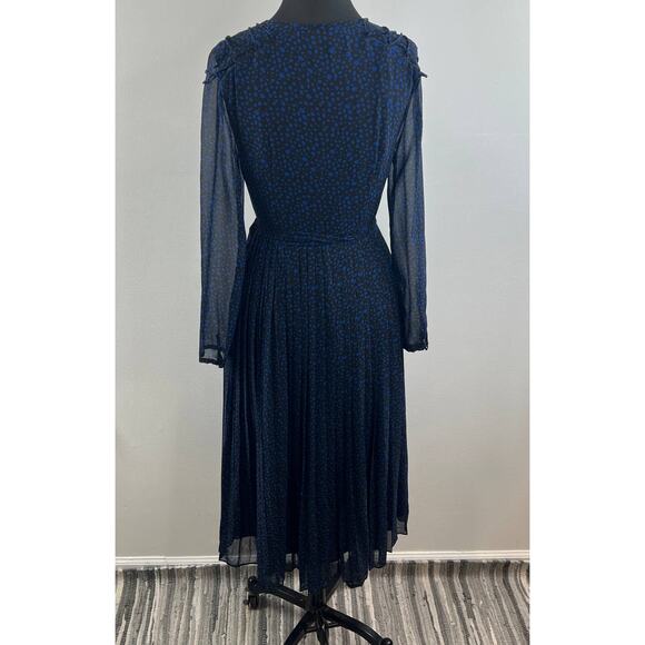 Fame and Partners Joslyn Blue Black Stone Dot Chiffon V-Neck Waist Maxi Dress 8 - Picture 9 of 12